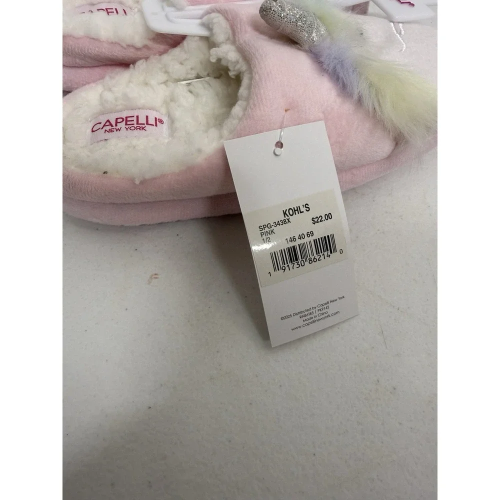Kids Capelli Unicorn Faux Fur-Lined House Shoes Size Small 1/2 NWT